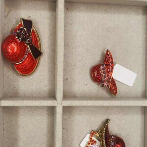 Vintage Red Hat Society Brooch Collection — Set of 6 Enamel & Rhinestone Pins